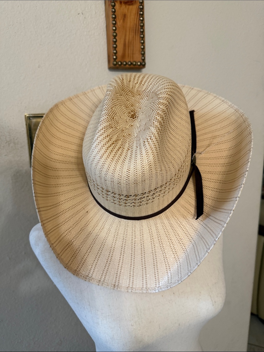 Breathable Beige Straw Cowboy Hat with Black Band